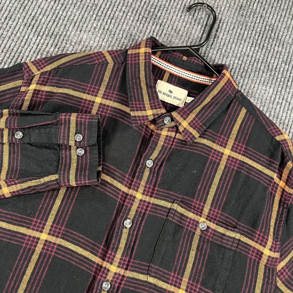 The Normal Brand Shirt Mens XL Black Purple Plaid Long Sleeve Button Up Casual